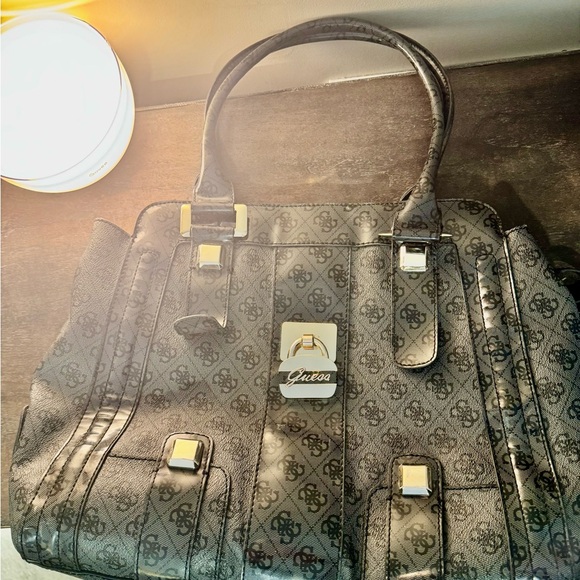 Vintage GUESS Extra Large Monogram Tote Black Gray Luxury Bag - Picture 11 of 11